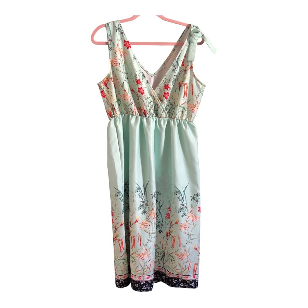 Green Floral Shoulder Tie Dress size XL